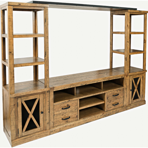 Telluride 4PC Entertainment Center with 60" Console in Distressed Pine